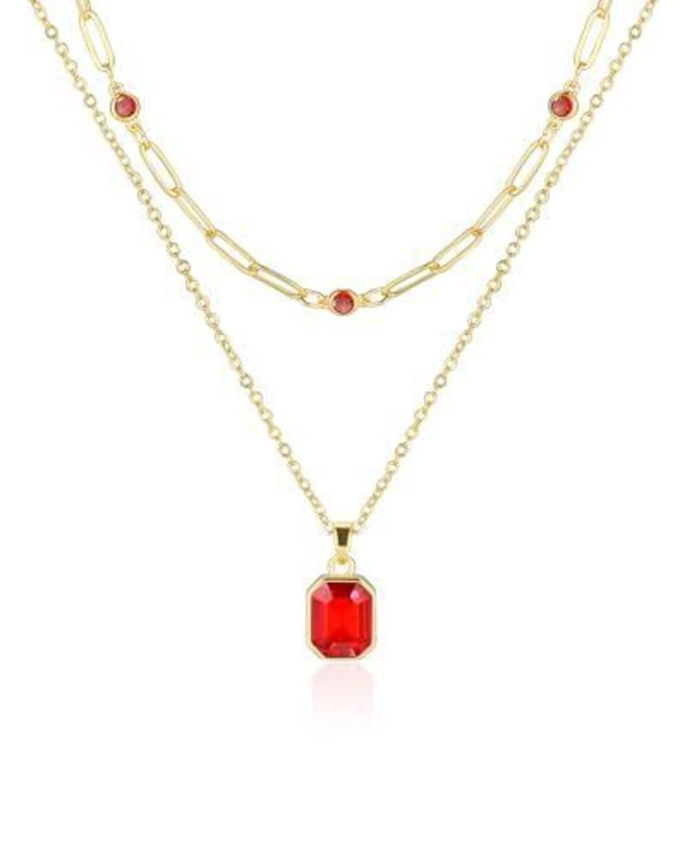 6637 Gold Layered Necklaces , 18k Gold Plated Crystal Necklace Paperclip